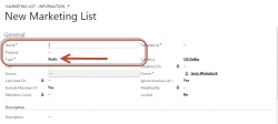 Marketing List Form with Type in upper left column