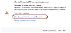 Dialog: Microsoft Dynamics CRM has encountered an error