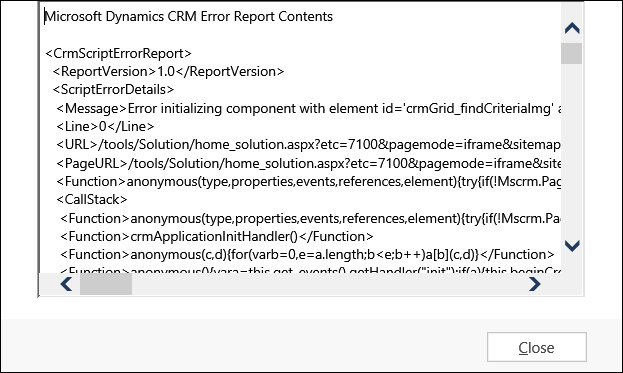 Error details that are sent to Microsoft