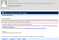 CRM Online Storage Space Warning