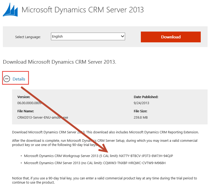 Microsoft Dynamics CRM 2013 Trial Keys