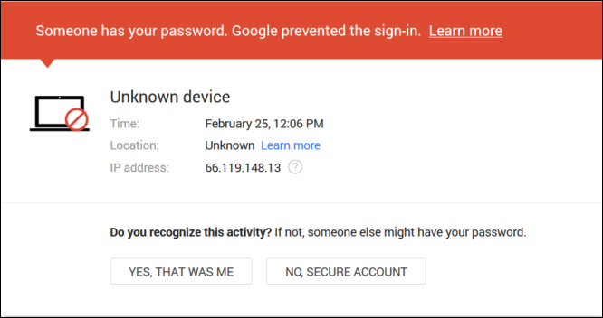 Access to gmail from unknown location