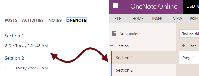 OneNote section mapping