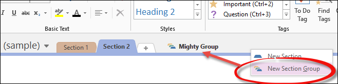 Section groups in OneNote