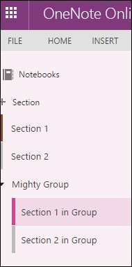 OneNote section group in OneNote Online