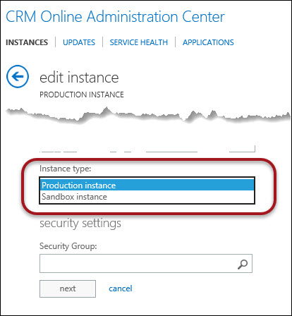 Changing CRM Online instance type