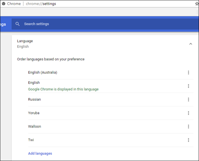 Languages in a browser