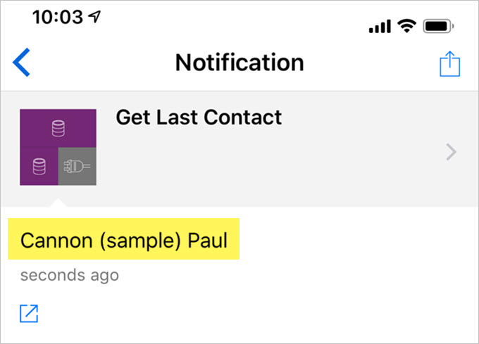A mobile notifcation displaying last name then first name for a contact
