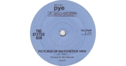 A-side label of "Pictures of Matchstick Men" by Status Quo; UK vinyl release