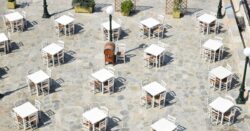Photo of cafe tables in a courtyard